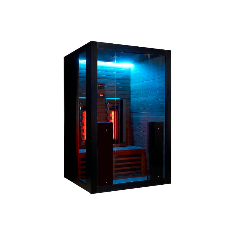 Hekla IR 100 Infrarotsauna für 1 Person in schwarzem Design mit Glasfront und LED-Innenbeleuchtung